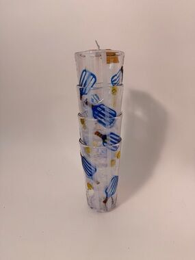 Blue Patterned Stackable Glass Tumblers - Home Kitchen Food Storage